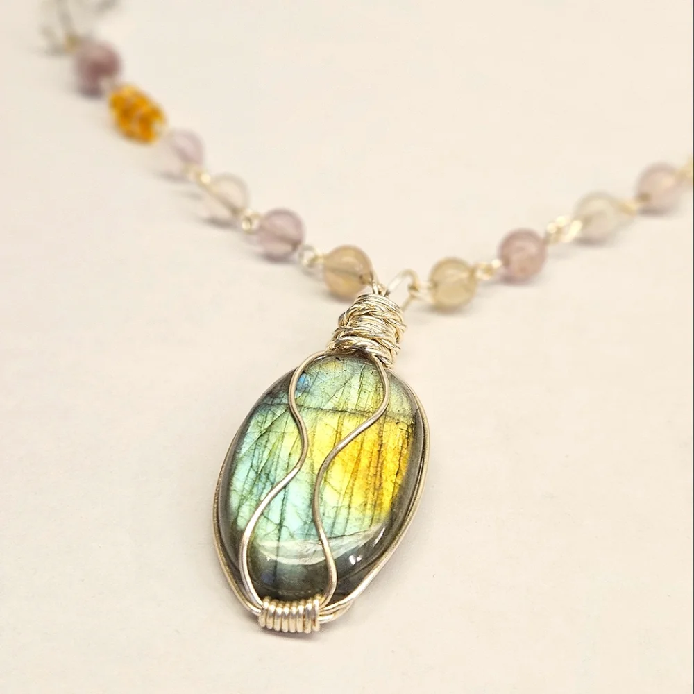 Handmade Wire Wrapped Labradorite beaded Necklace